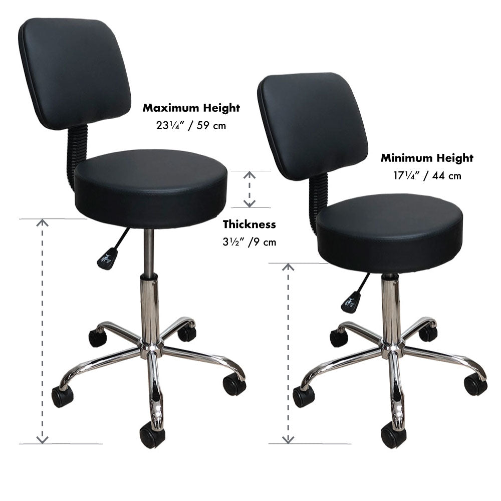 Deluxe Round Height Hydraulic Adjustable Rolling Stool, Great for Spa Facial Tattoo Technician Office or Home use (Black with backrest)