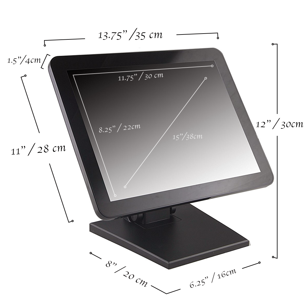 15" Capacitive LED Backlit Multi-Touch Monitor, True Flat Seamless Design Touchscreen, Great for Office, POS, Retail, Restaurant, Bar, Gym, Warehouse, NO Driver Required…
