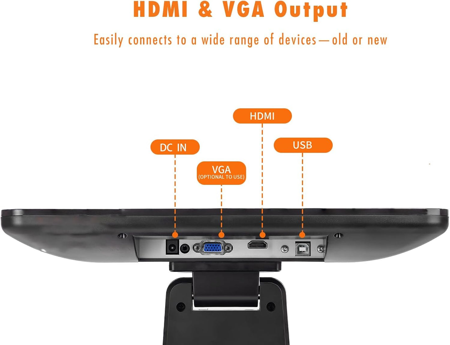 12-Inch HD Capacitive POS Touchscreen Monitor – 16:9, 1366 × 768, HDMI/VGA, Adjustable Stand