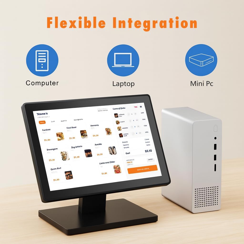 12-Inch HD Capacitive POS Touchscreen Monitor – 16:9, 1366 × 768, HDMI/VGA, Adjustable Stand