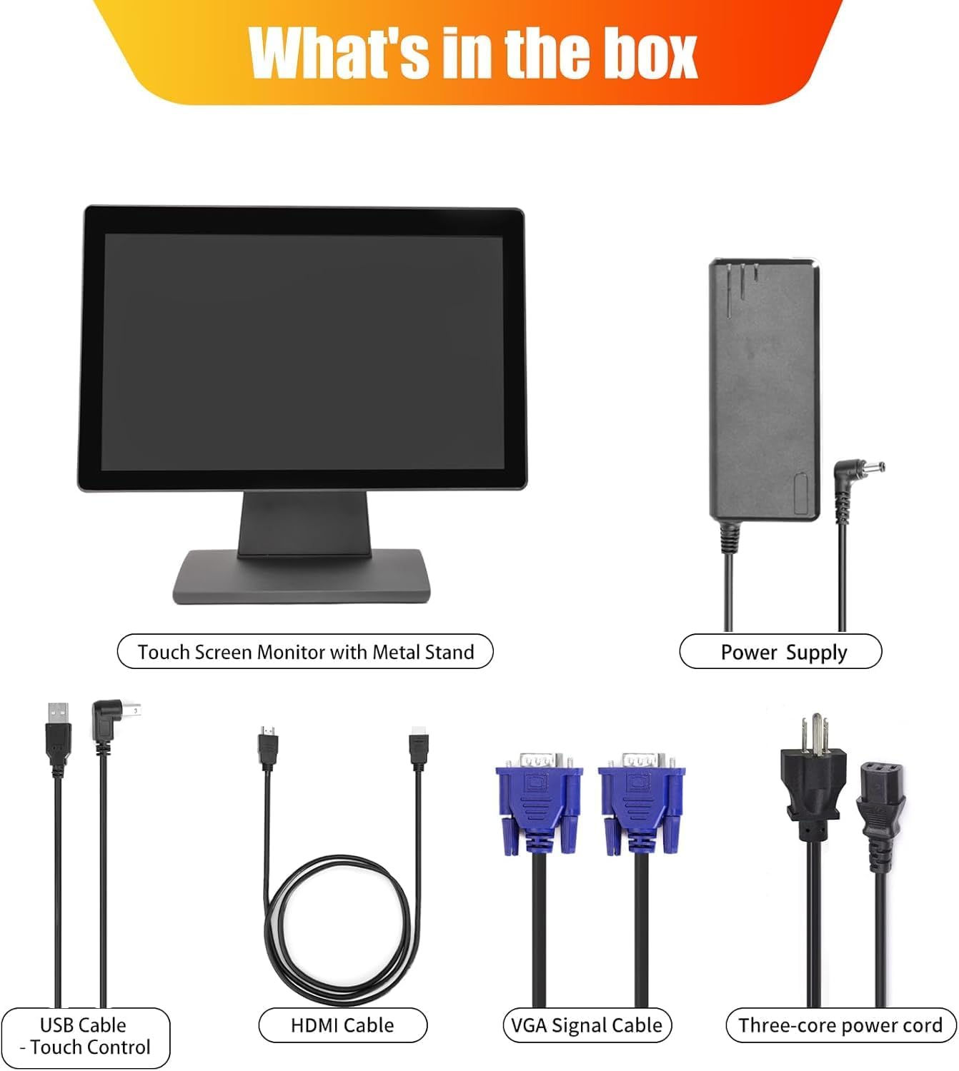 12-Inch HD Capacitive POS Touchscreen Monitor – 16:9, 1366 × 768, HDMI/VGA, Adjustable Stand