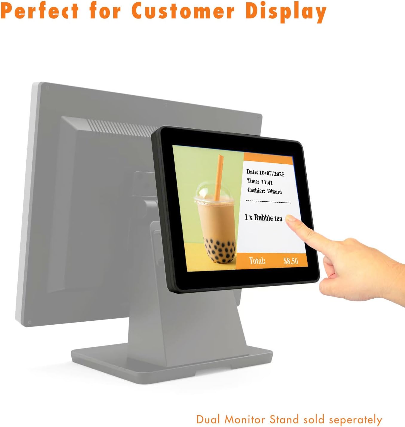12-Inch HD Capacitive POS Touchscreen Monitor – 16:9, 1366 × 768, HDMI/VGA, Adjustable Stand