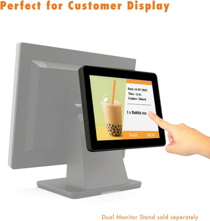 12-Inch HD Capacitive POS Touchscreen Monitor – 16:9, 1366 × 768, HDMI/VGA, Adjustable Stand