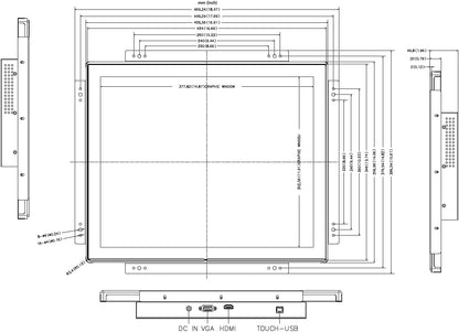 19 Inch Open Frame Touchscreen Monitor VESA & Rear Mounting Bracket | 4:3 LED Display 1280 x 1024