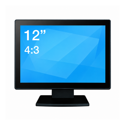 12-Inch Capacitive Multi-Touch POS TFT LED Touchscreen Monitor, True Flat Seamless Design with Adjustable POS Stand for Retail Restaurant, HDMI & VGA Inputs, High Resolution 1024 x 768
