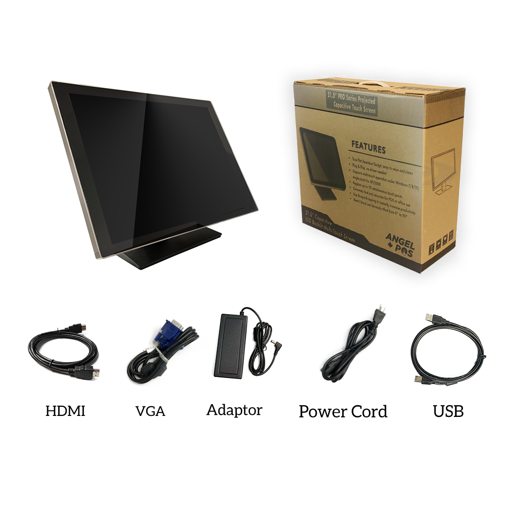 23.6" Capacitive Pro LED Backlit Multi-Touch HDMI VGA Monitor with 16:9 Display 1920 x 1080, True Flat Seamless Design Touchscreen, Great for Office, POS, Retail, Restaurant, Bar, Gym, Warehouse