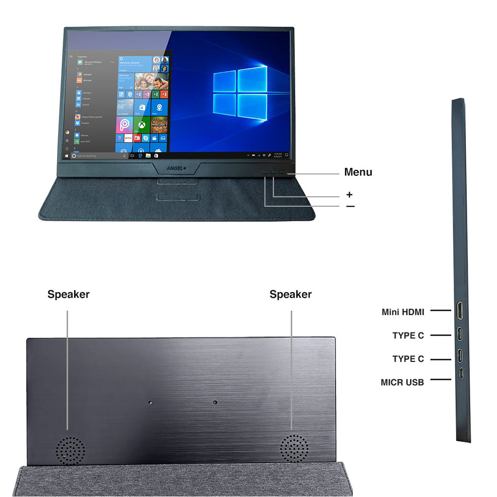 15.6" Portable Monitor, 1080P Full HD Type-C HDMI & Stereo Speakers for Switch, Phone, PS4, Xbox, Case & Screen Protector Included