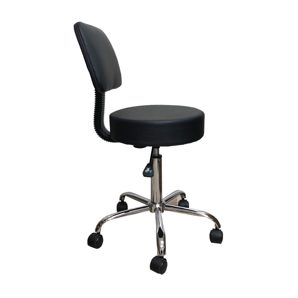 Deluxe Round Height Hydraulic Adjustable Rolling Stool, Great for Spa Facial Tattoo Technician Office or Home use (Black with backrest)