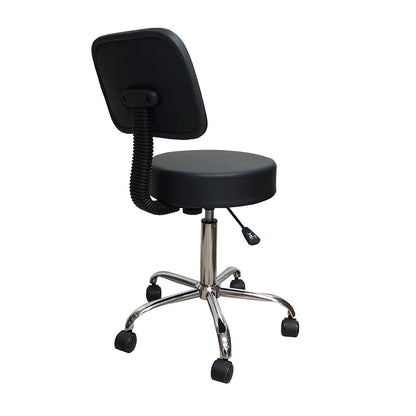 Deluxe Round Height Hydraulic Adjustable Rolling Stool, Great for Spa Facial Tattoo Technician Office or Home use (Black with backrest)