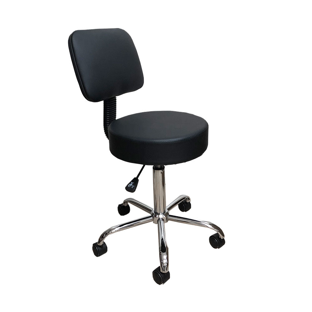 Deluxe Round Height Hydraulic Adjustable Rolling Stool, Great for Spa Facial Tattoo Technician Office or Home use (Black with backrest)