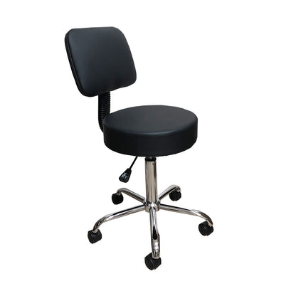 Deluxe Round Height Hydraulic Adjustable Rolling Stool, Great for Spa Facial Tattoo Technician Office or Home use (Black with backrest)