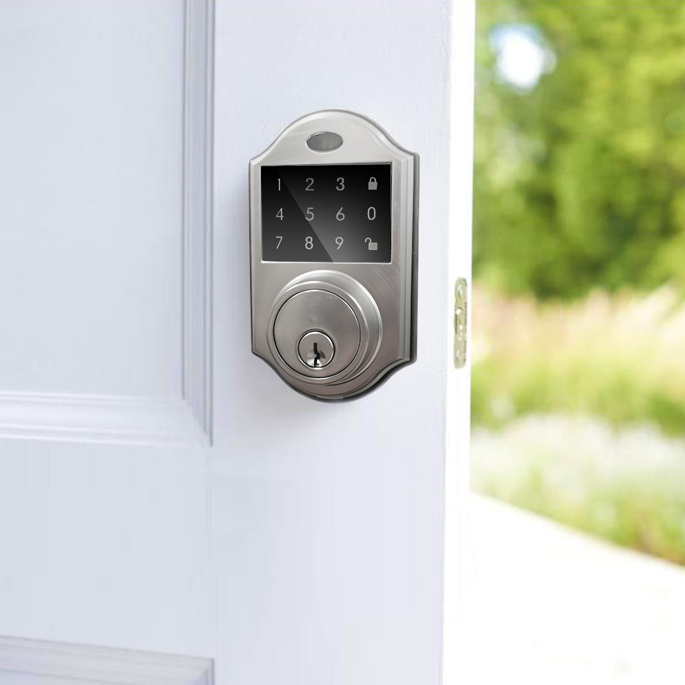 silver deadbolt keypad lock