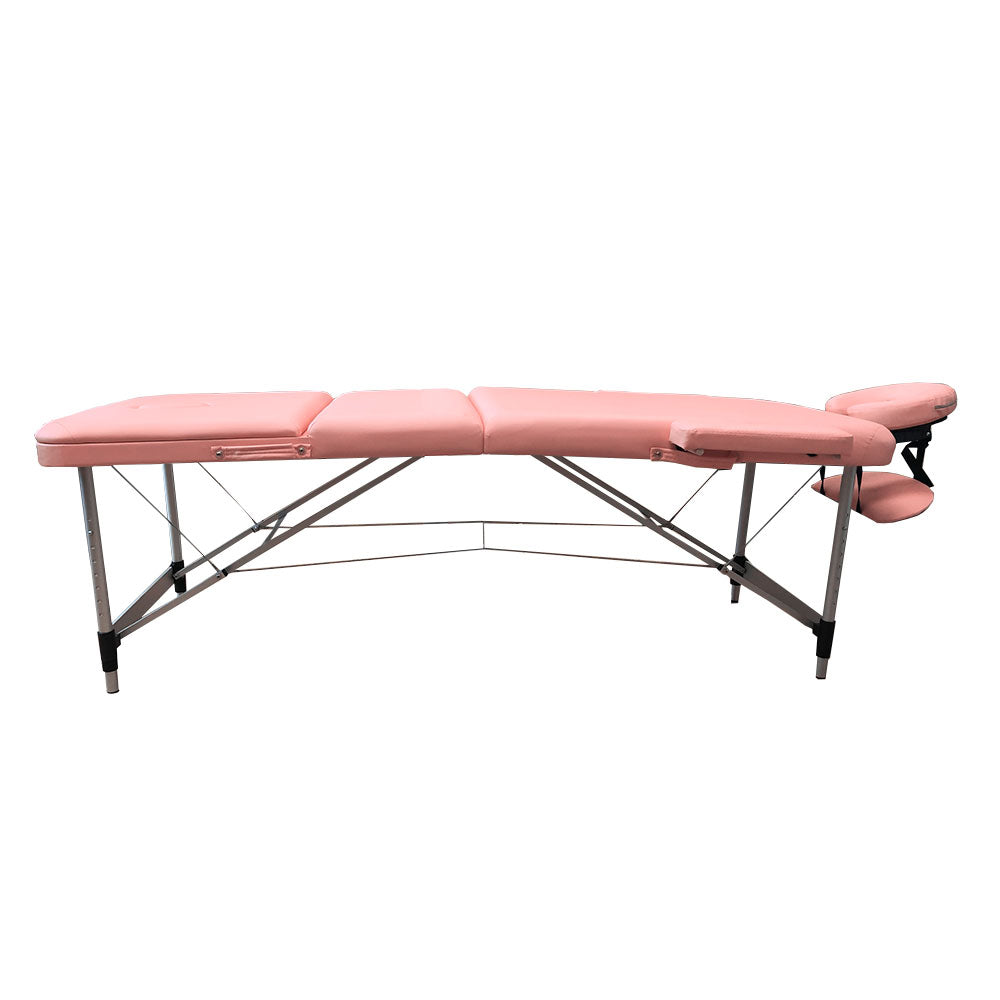3-Section Aluminum 84 Inch Portable Massage Table Facial SPA Bed Tattoo with Carry Case, Face Cradle and Arm Rests, Home Therapist （Pink)