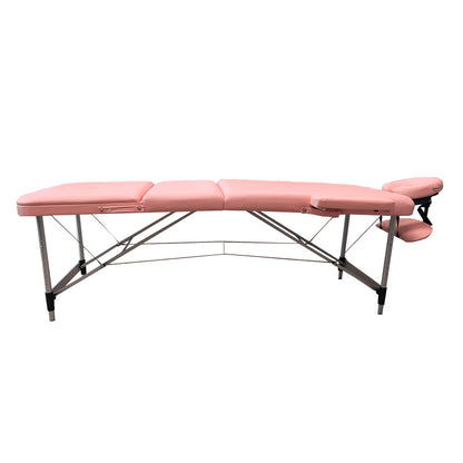 3-Section Aluminum 84 Inch Portable Massage Table Facial SPA Bed Tattoo with Carry Case, Face Cradle and Arm Rests, Home Therapist （Pink)